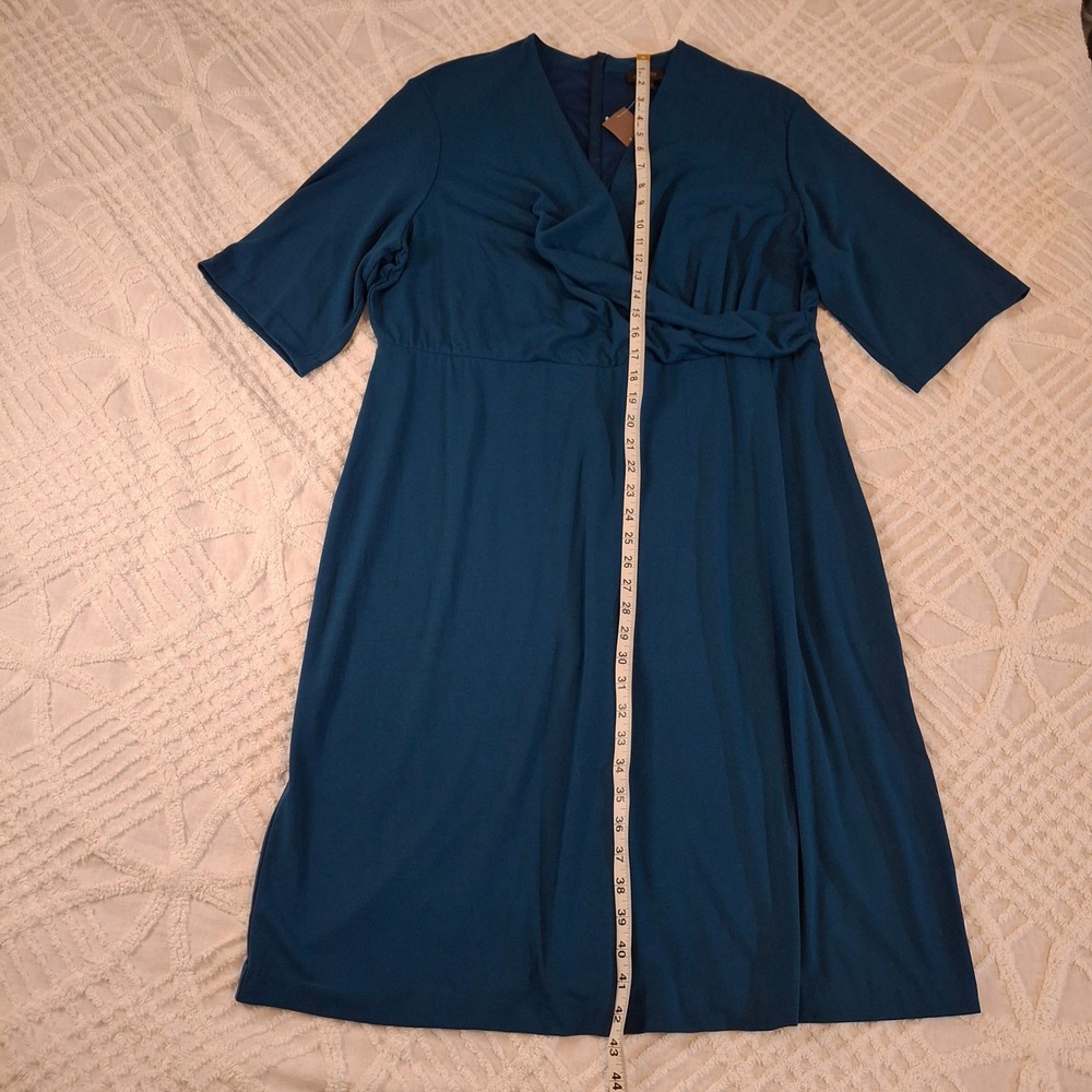 J. Jill Wearever XL Teal Blue Faux Wrap V-Neck Midi Dress Travel Stretch NWT - Picture 2 of 10